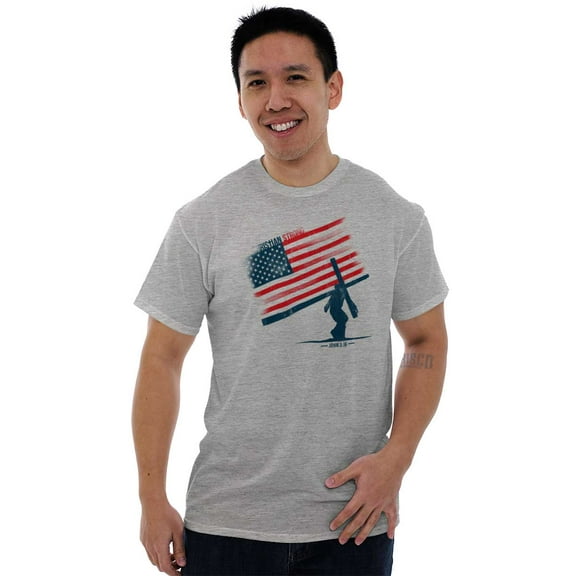 John 3:16 Verse USA American Flag Men's Graphic T Shirt Tees Brisco Brands L
