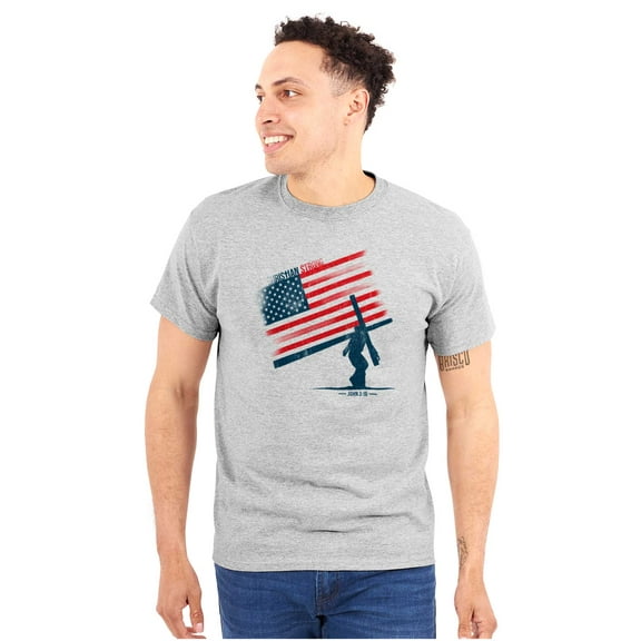 John 3:16 Verse USA American Flag Plus Size Crewneck Graphic Tee Shirt Brisco Brands 3X