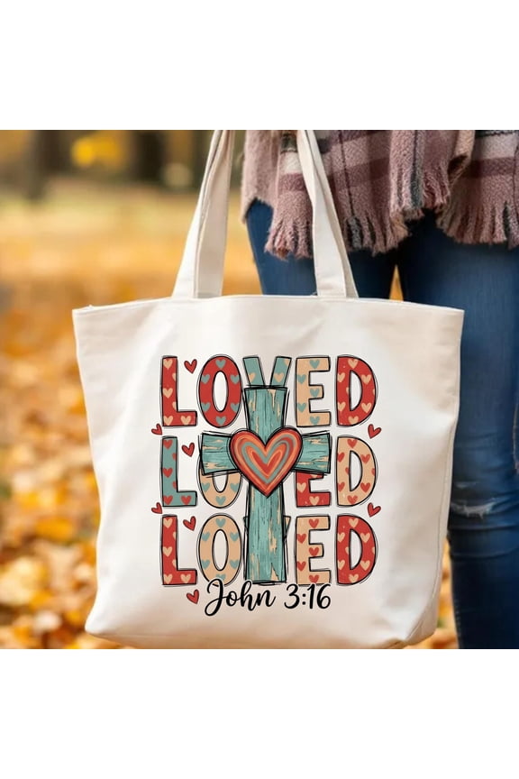 John 3 16 Zippered Tote Bag, Christian Bible Verse Canvas Bag, Faith Inspired Church Tote