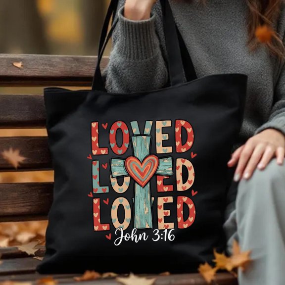 John 3 16 Zippered Totebag, Christian Bible Verse Canvas Bag, Faith Inspired Church Tote