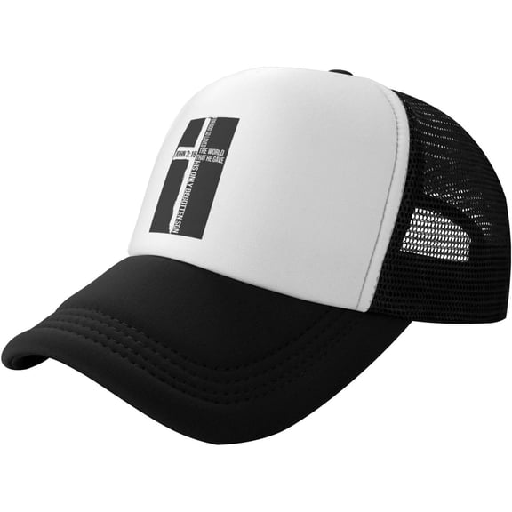John 3:16 for God So Loved The World Cross, Christian, Faith Mesh Trucker Hat Men Baseball Cap Women Sun Hat Black