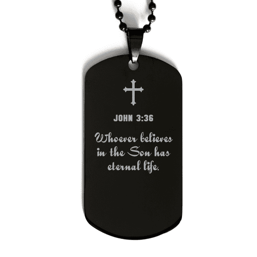 John 3:36 Necklace, Bible Verse Dog Tag Necklace, Whoever believes in the Son has eternal life