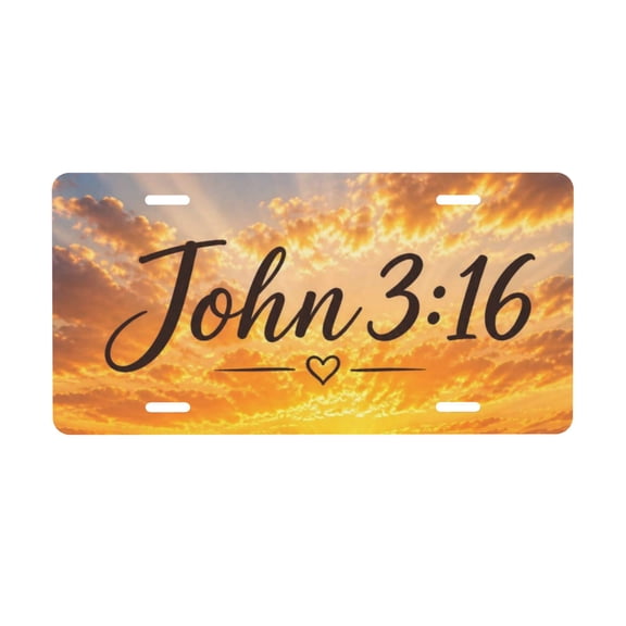 John 3 Sunset Sunflower Field Christian License Plate, Front Car Plate with 4 Holes 6 x 12 Inch