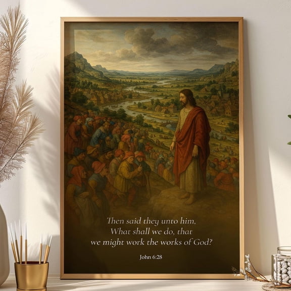John 6:28 Wall Art, What Shall We Do? Bible Verse Poster , A Question of Faith Print for Home Decor Unframed Paper Print