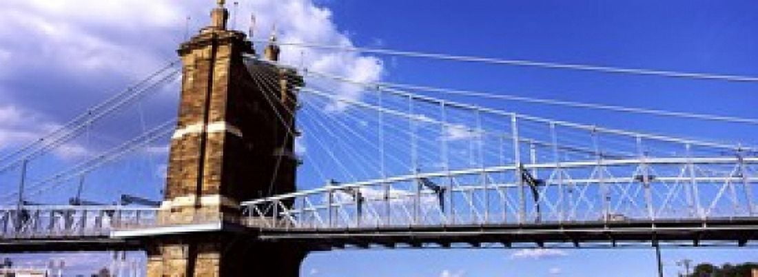John A Roebling Suspension Bridge across the Ohio River Cincinnati Hamilton County Ohio USA Canvas Art - Panoramic Images (18 x 7)