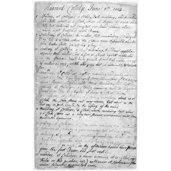 John Adams. Nsecond President Of The United States. First Page Of John Adams' Earliest Diary Written While