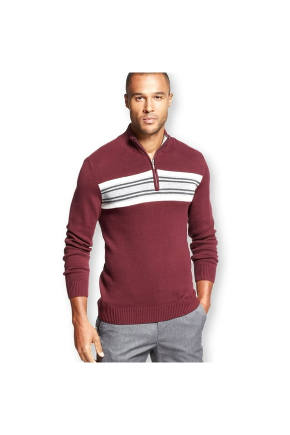 Mens Chest Stripe Pullover Sweater, Red, Big & Tall, Big 2X