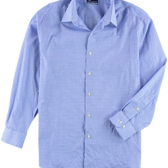 John Ashford Mens Easy Care Check Button Up Dress Shirt blue 15.5