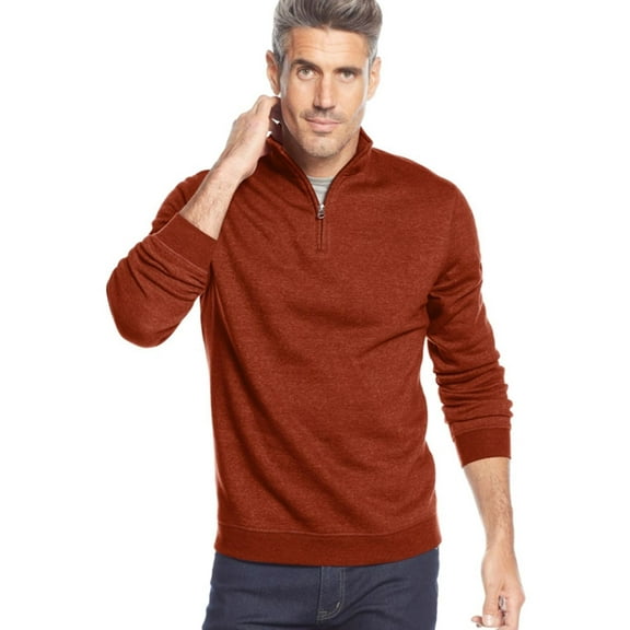 John Ashford Mens Quartr-Zip Sweatshirt, Orange, Small