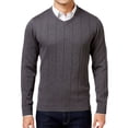 thumbnail image 1 of John Ashford Mens V-Neck Striped-Texture Knit Sweater, Grey, Small, 1 of 5