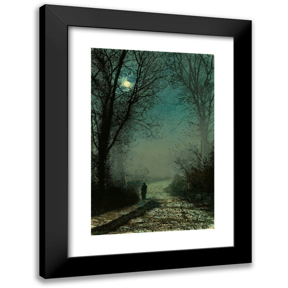 John Atkinson Grimshaw 11x14 Black Modern Framed Museum Art Print Titled - Lovers on a Moonlit Lane (1873)