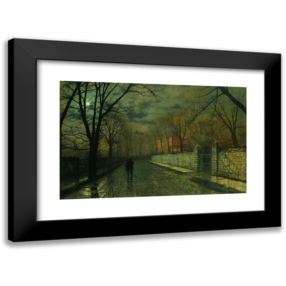 John Atkinson Grimshaw 14x11 Black Modern Framed Museum Art Print Titled - Figures in a Moonlit Lane After Rain
