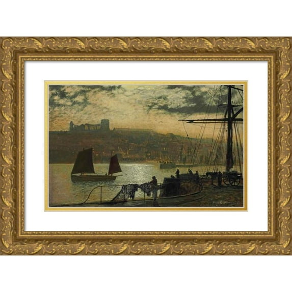 John Atkinson Grimshaw 14x11 Gold Ornate Wood Frame and Double Matted Museum Art Print Titled - Whitby Abbey and Church (1876)