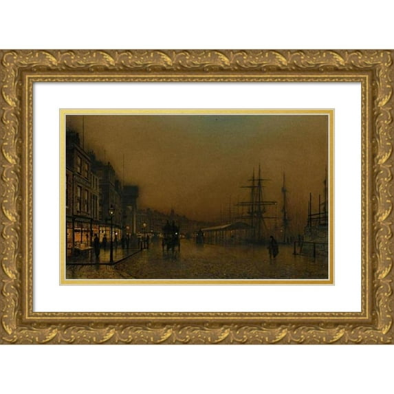John Atkinson Grimshaw 18x13 Gold Ornate Wood Frame and Double Matted Museum Art Print Titled - Glasgow