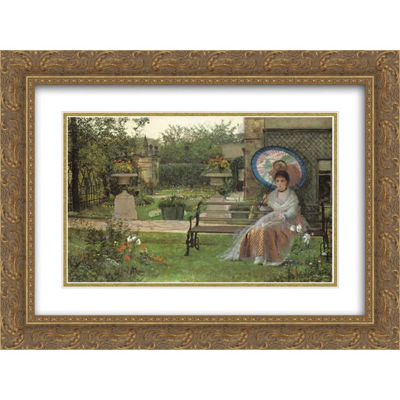 John Atkinson Grimshaw 2x Matted 24x18 Gold Ornate Framed Art Print 'In the Pleasaunce'