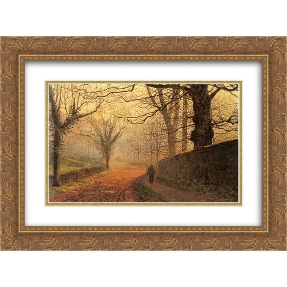 John Atkinson Grimshaw 2x Matted 24x18 Gold Ornate Framed Art Print 'November Afternoon, Stapleton Park'