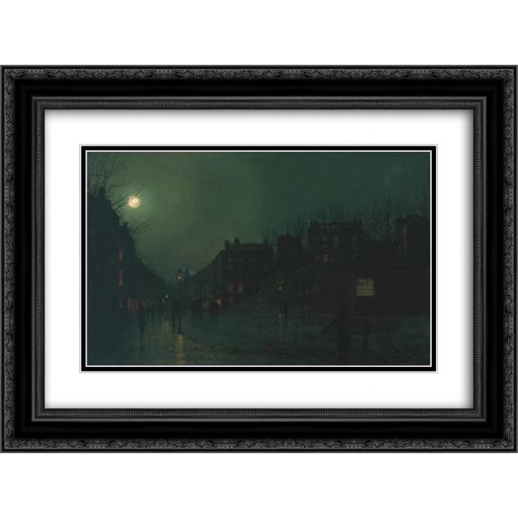 John Atkinson Grimshaw 2x Matted 24x20 Black Ornate Framed Art Print 'View of Heath Street by Night'