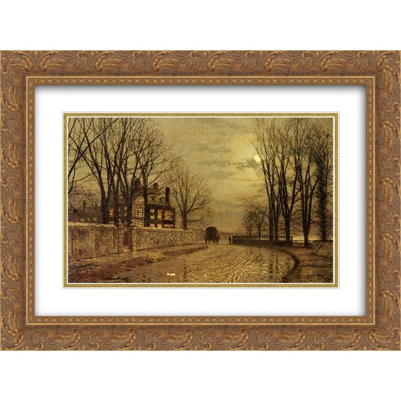 John Atkinson Grimshaw 2x Matted 24x20 Gold Ornate Framed Art Print 'The Turn of the Road'