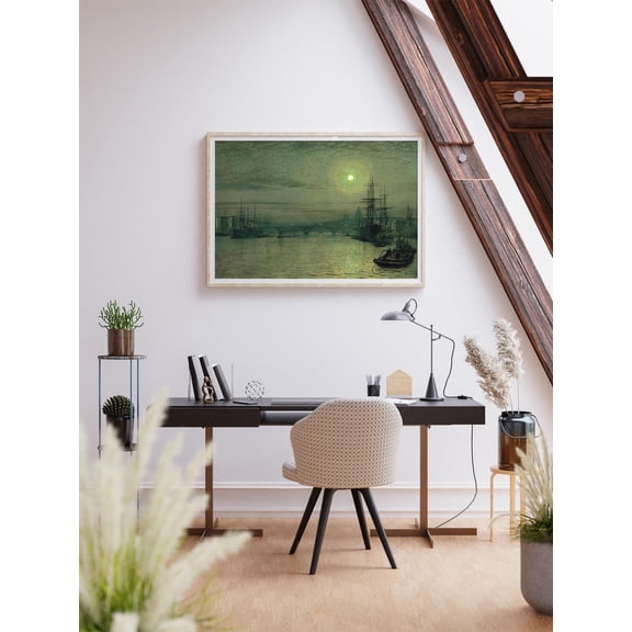 John Atkinson Grimshaw - London Bridge At Night. Wall Art, Reproduction, Dark Gothic Art Poster, Night Landscape Art, Stretched Canvas Size 8x12