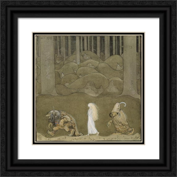 John Bauer 20x20 Black Ornate Framed Double Matted Museum Art Print Titled: The Princess and the Trolls (1913)
