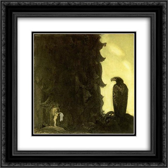 John Bauer 2x Matted 20x20 Black Ornate Framed Art Print 'She gave the eagle her petticoat'