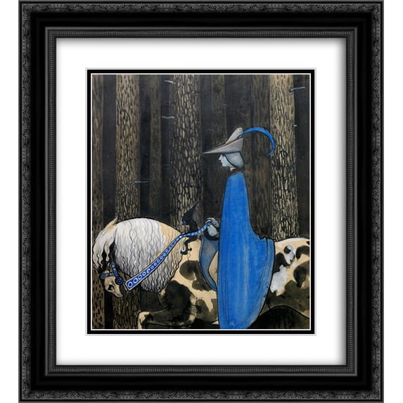 John Bauer 2x Matted 20x22 Black Ornate Framed Art Print 'Dσ och dσ tog tomten tag i tyglarna'