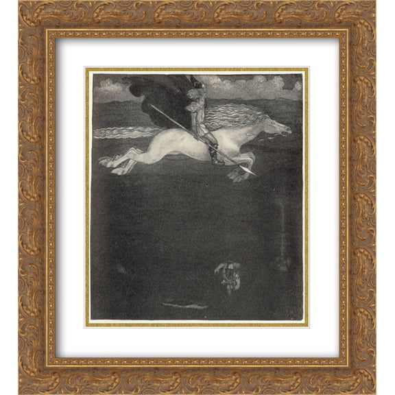John Bauer 2x Matted 20x22 Gold Ornate Framed Art Print 'Odin and Sleipnir'
