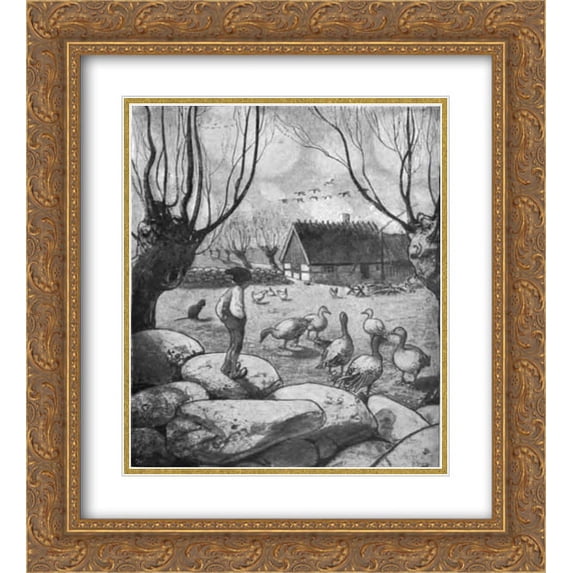 John Bauer 2x Matted 20x24 Gold Ornate Framed Art Print 'Nils Holgersson '