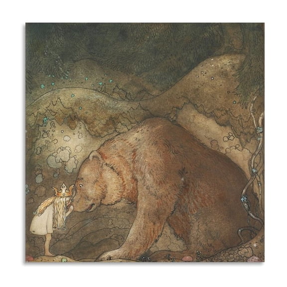John Bauer Illustrator Poor Little Bear Art Poster Painting On Canvas Wall Art Poster Scroll Picture Print Living Room Walls Decor Home Posters 16x16inch(40x40cm)