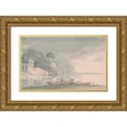 thumbnail image 1 of John Baverstock Knight 14x11 Gold Ornate Wood Frame and Double Matted Museum Art Print Titled - Boat and Figures on Shore of a Lake, 1 of 4