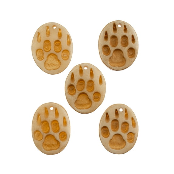 John Bead 1.25" Beige Natural Bone Wolf Paw Pendants, 5pcs