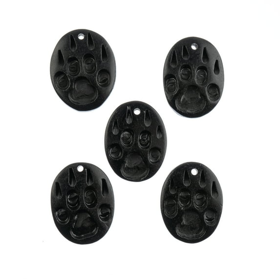 John Bead 1.25" Dark Grey Natural Bone Wolf Paw Pendants, 5pcs