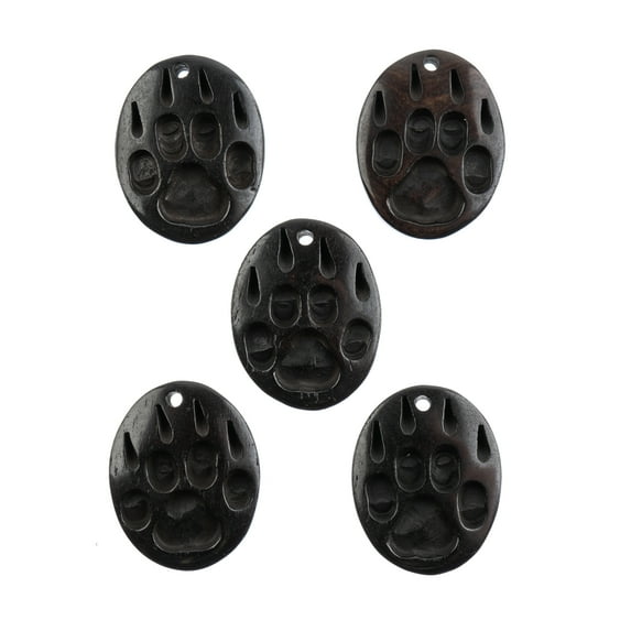 John Bead 1.25" Light Grey Natural Bone Wolf Paw Pendants, 5pcs
