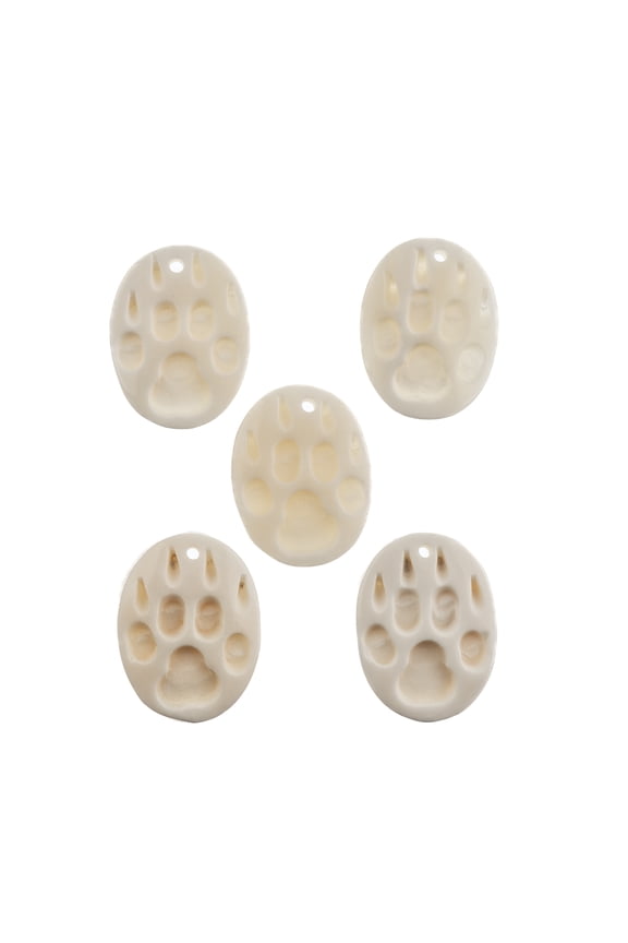 1.25" White Natural Bone Wolf Paw Pendants, 5pcs
