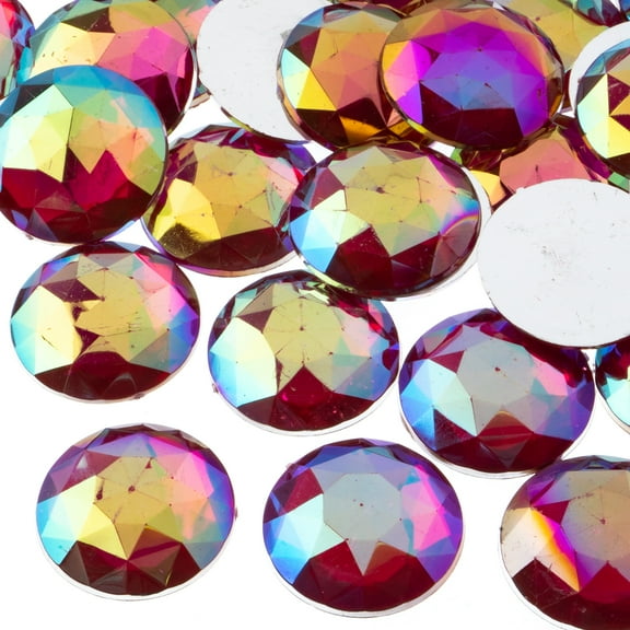 John Bead 100-Piece 25mm | Fuchsia AB Acrylic Round Flat Back Rhinestones
