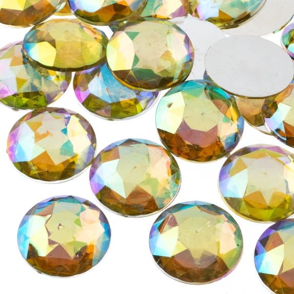 John Bead 100-Piece 25mm | Yellow AB Acrylic Round Flat Back Rhinestones
