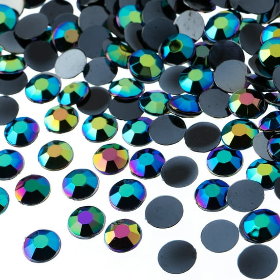 John Bead 1000-Piece 8mm (SS39) | Black AB Acrylic Round Flat Back Rhinestones
