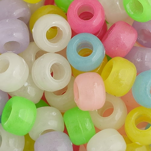 John Bead 1000pcs 9mm Plastic Crow Beads | Assorted Glow-in-The-Dark Pony Bead