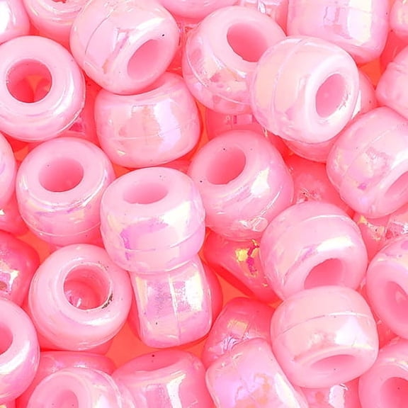 John Bead 1000pcs 9mm Plastic Crow Beads | Pink AB Pony Bead