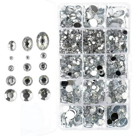 John Bead 1000pcs Crystal Round Oval Acrylic Plastic Flat Back Rhinestones Assorted Box