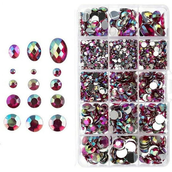 John Bead 1000pcs Pink AB Round Oval Acrylic Plastic Flat Back Rhinestones Assorted Box