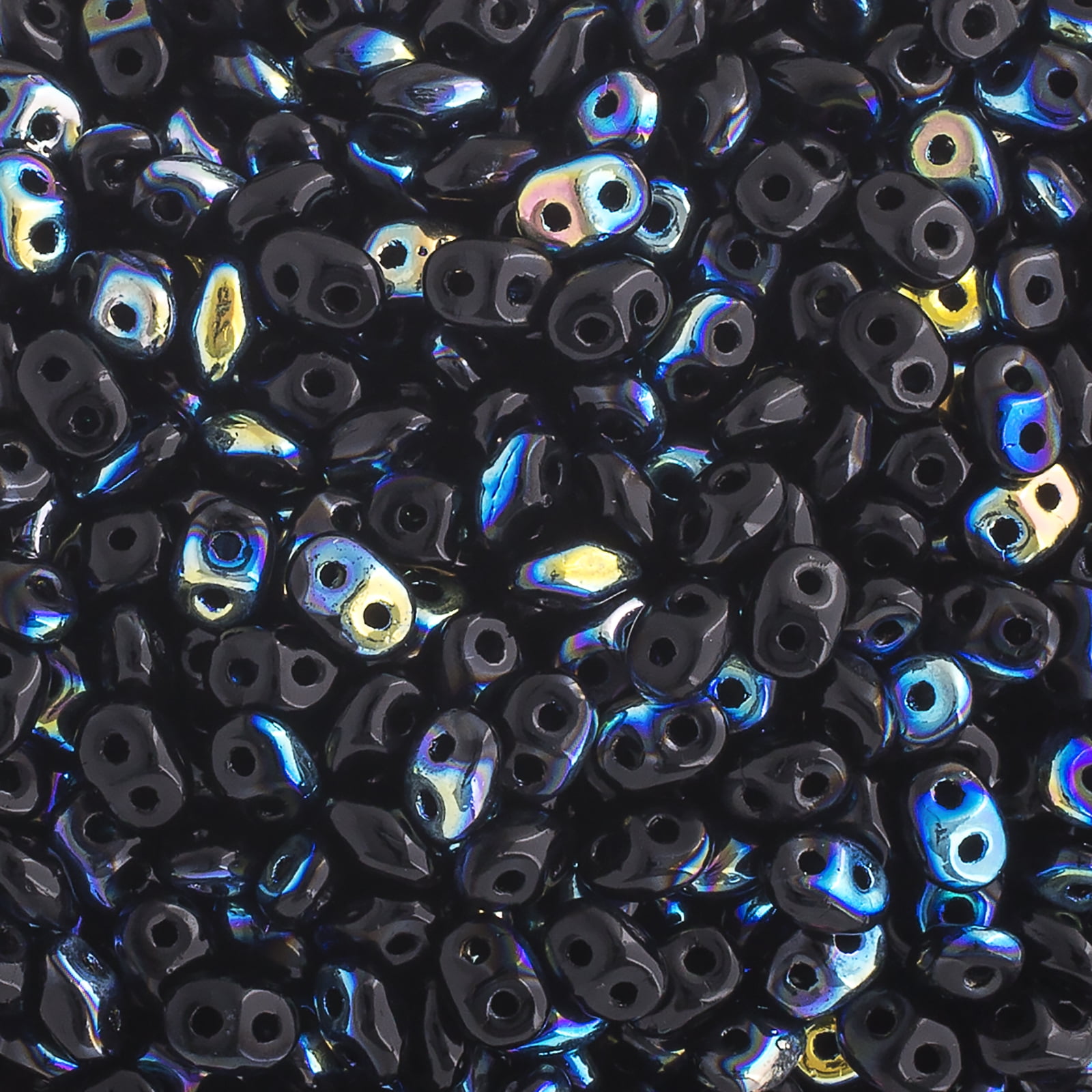 John Bead 100g Czech Glass Superduo 2-Hole Beads 2.5x5mm Jet AB