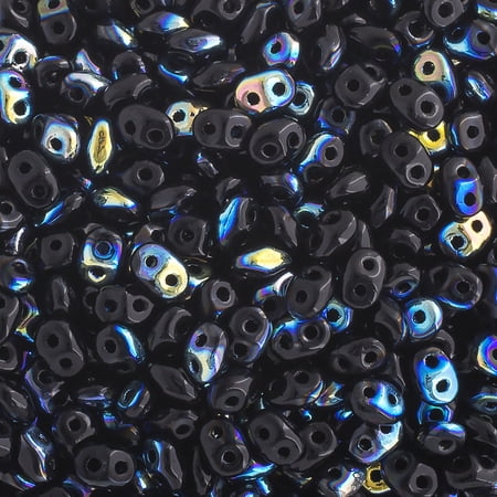John Bead 100g Czech Glass Superduo 2-Hole Beads 2.5x5mm Jet AB