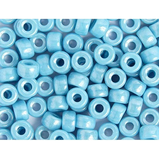 John Bead 100pcs 9mm Glass Crow Beads | Light Blue Luster Glass Pony Bead