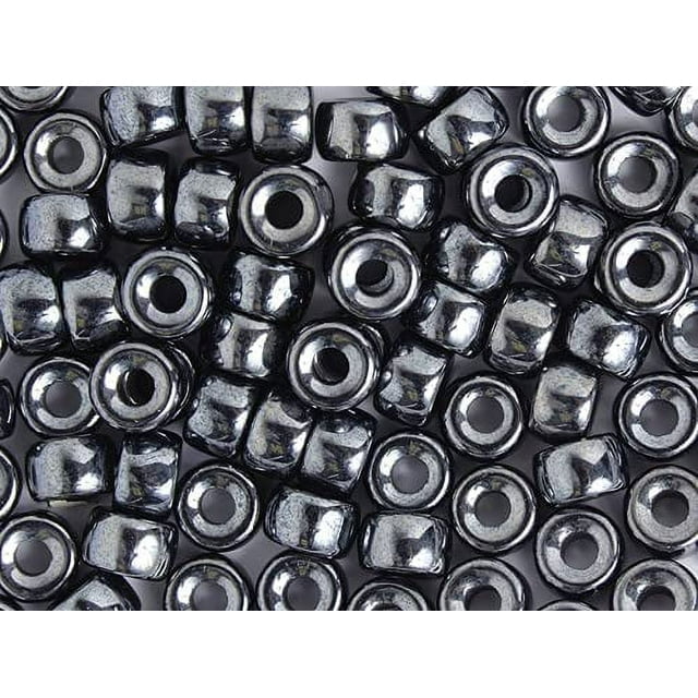 John Bead 100pcs 9mm Glass Crow Beads | Opaque Black Hematite Luster Pony Bead