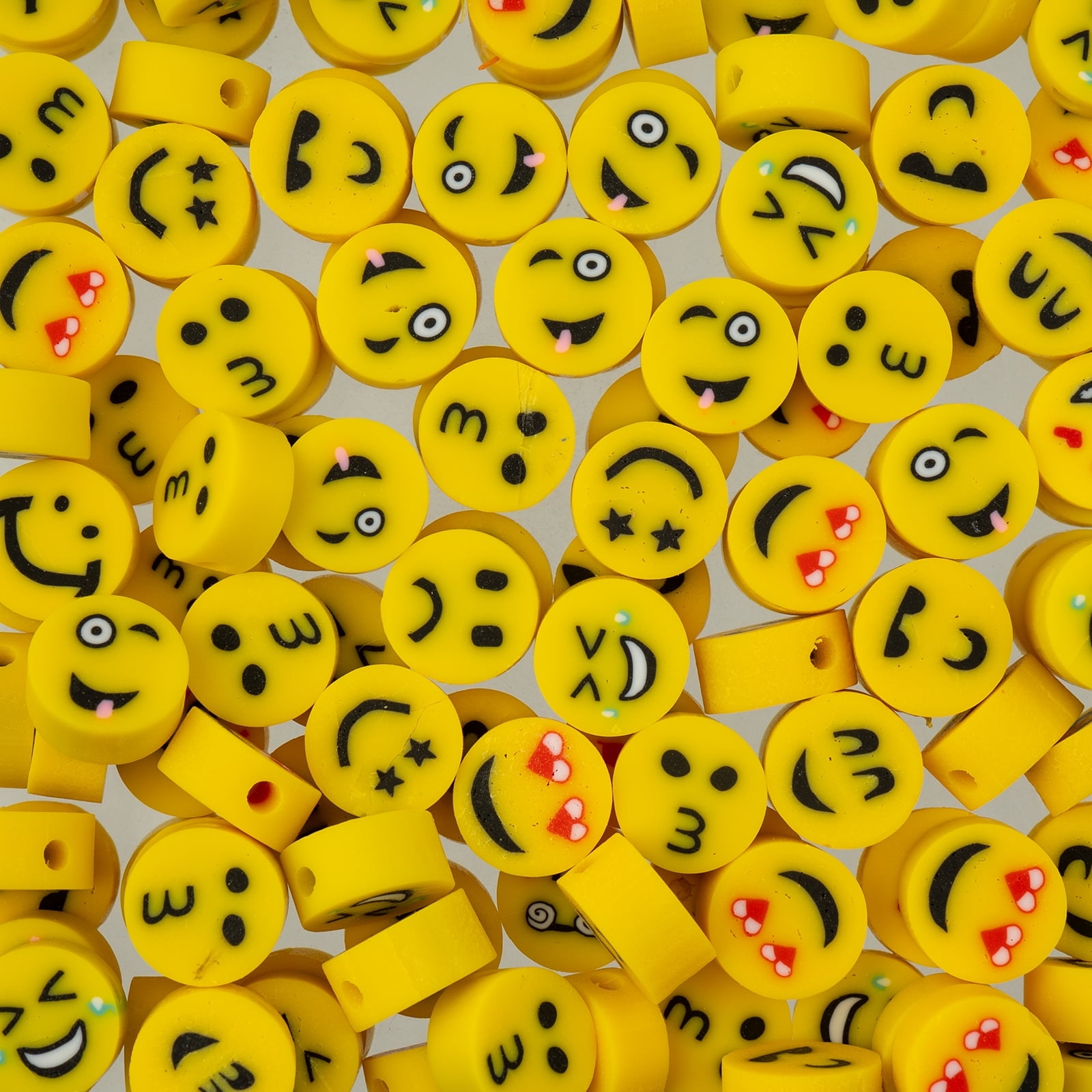 John Bead 120 Pcs 9mm Yellow Emoji Face Polymer Clay Beads