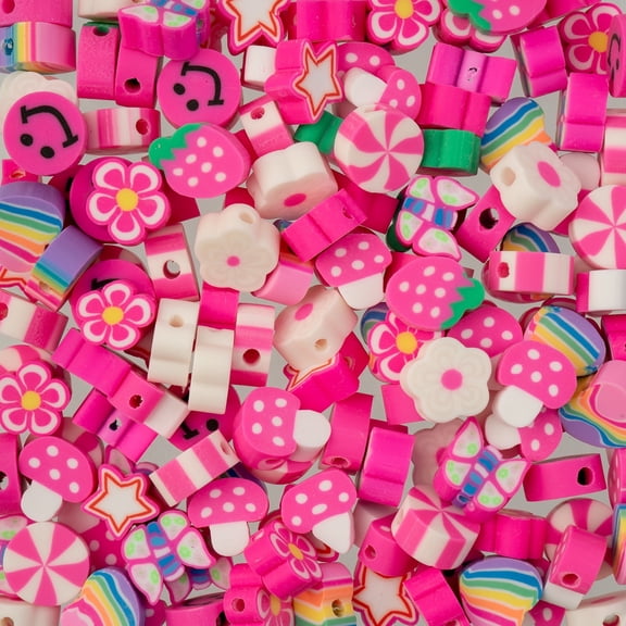 John Bead 120 Pcs 9mm Pink Polymer Clay Beads