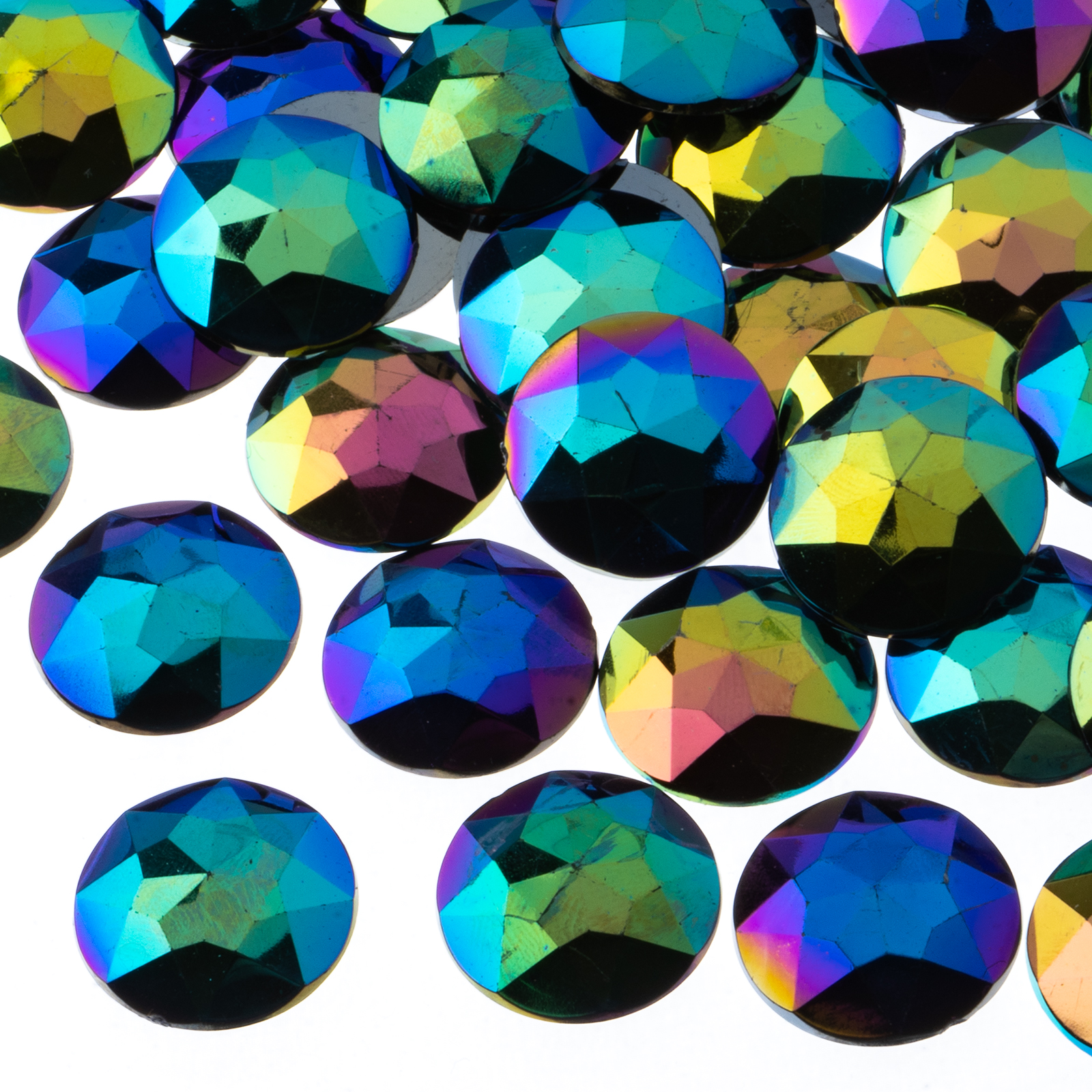 John Bead 200-Piece 20mm | Black AB Acrylic Round Flat Back Rhinestones ...