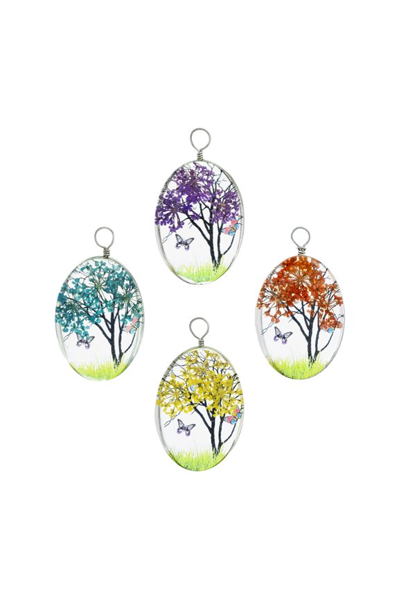 25x35mm Assorted Dried Flower Glass Pendants 4pcs