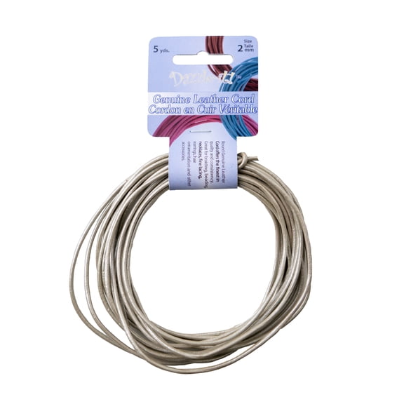 John Bead 2mm Metallic Silver Genuine Leather Cord 5yds